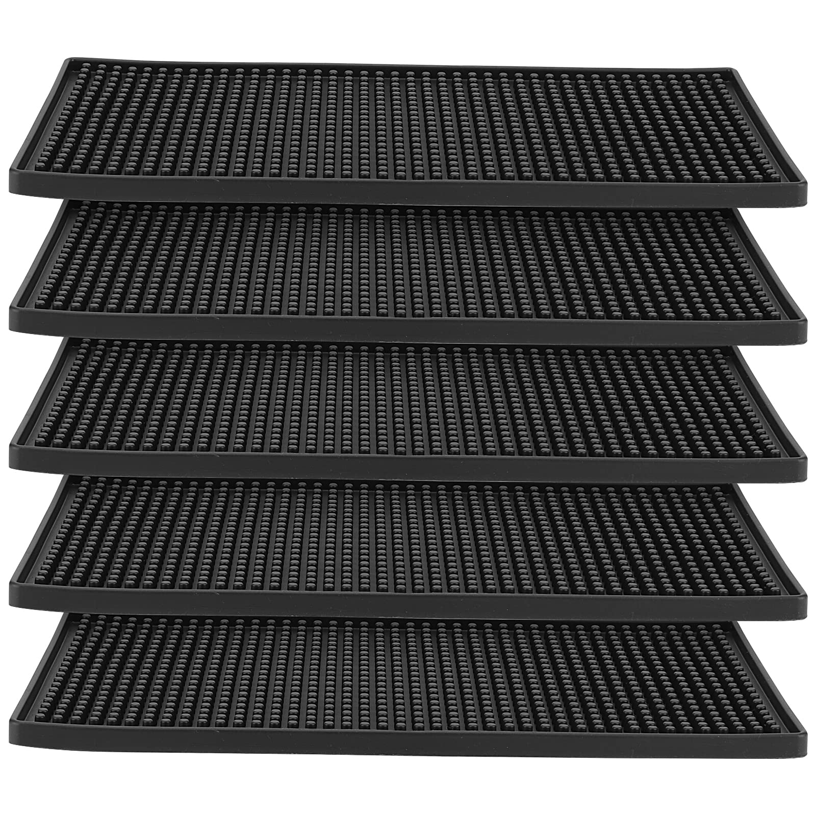 ZEONHAK 5 PCS Black Rubber Bar Mat, 12 x 6 Inch (30 x 15cm), Personalised Beer Service Mat for Home Pub Coffee