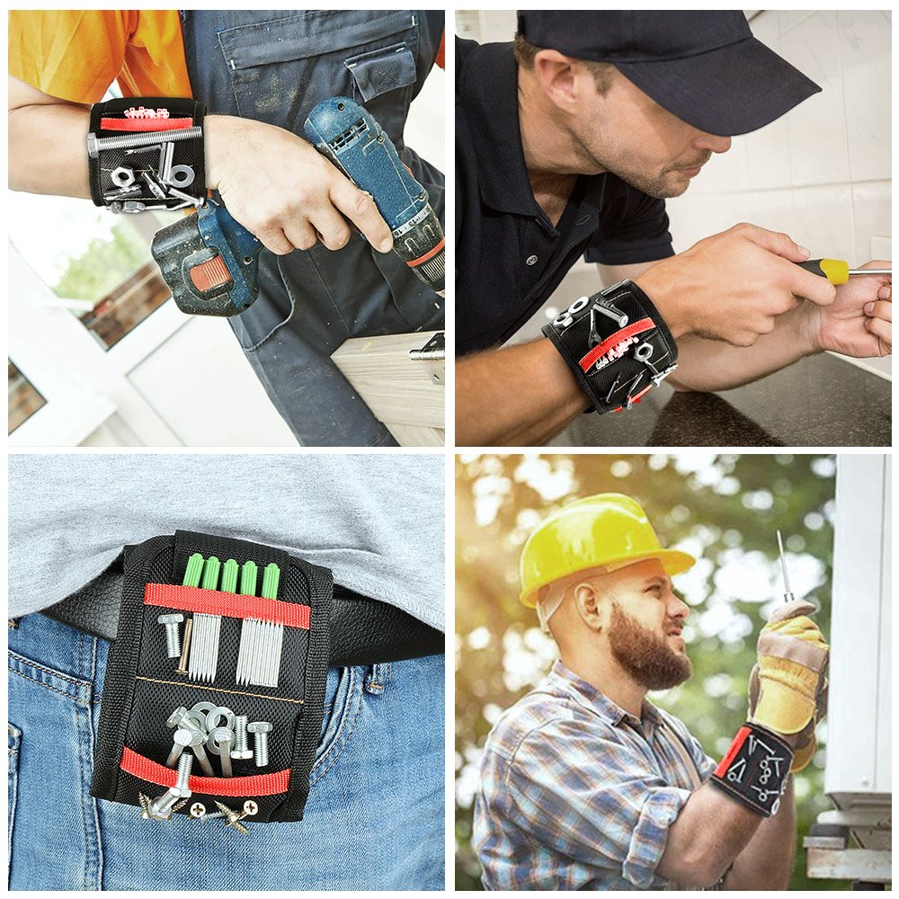 Magnetic Wristband with Strong Magnets for Holding Screws Nails Drill Bits - DIY Handyman Electrician Repair Tools