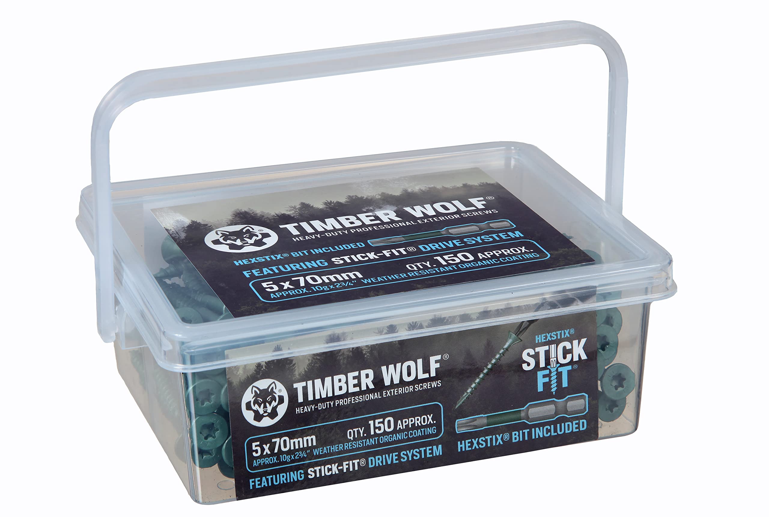 Timber Wolf Exterior Woodscrews - 5.0 x 70mm - Tub of 150, Green