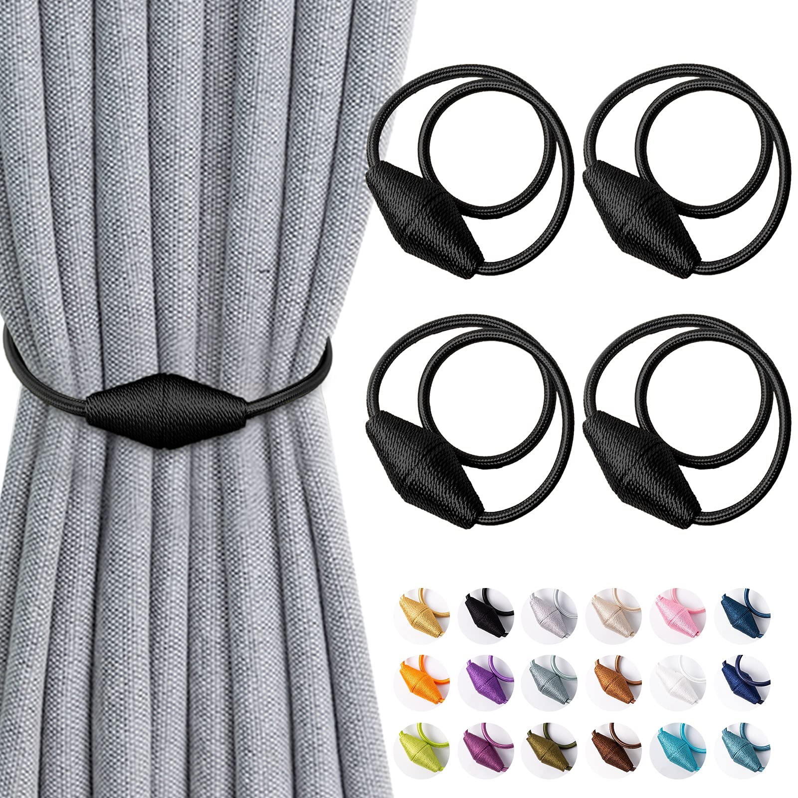 4 Pcs Magnetic Curtain Tie Backs, Conical Curtain Tiebacks Modern Simple Style Drape Tie Backs Curtain Holdbacks, Magnetic Curtain Buckle Clips for Home Hotel Office Window Drapery Decoration (Black)
