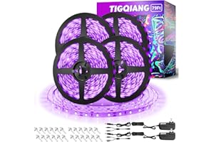 TigQiang Black Light Strip, 79ft/24M Flexible LED Black Light with kit, 1440 Lamp Beads, 12V LED Light, Halloween Christmas Decoration, Non-Waterproof for Fluorescent Dance, Birthday, Glow Party