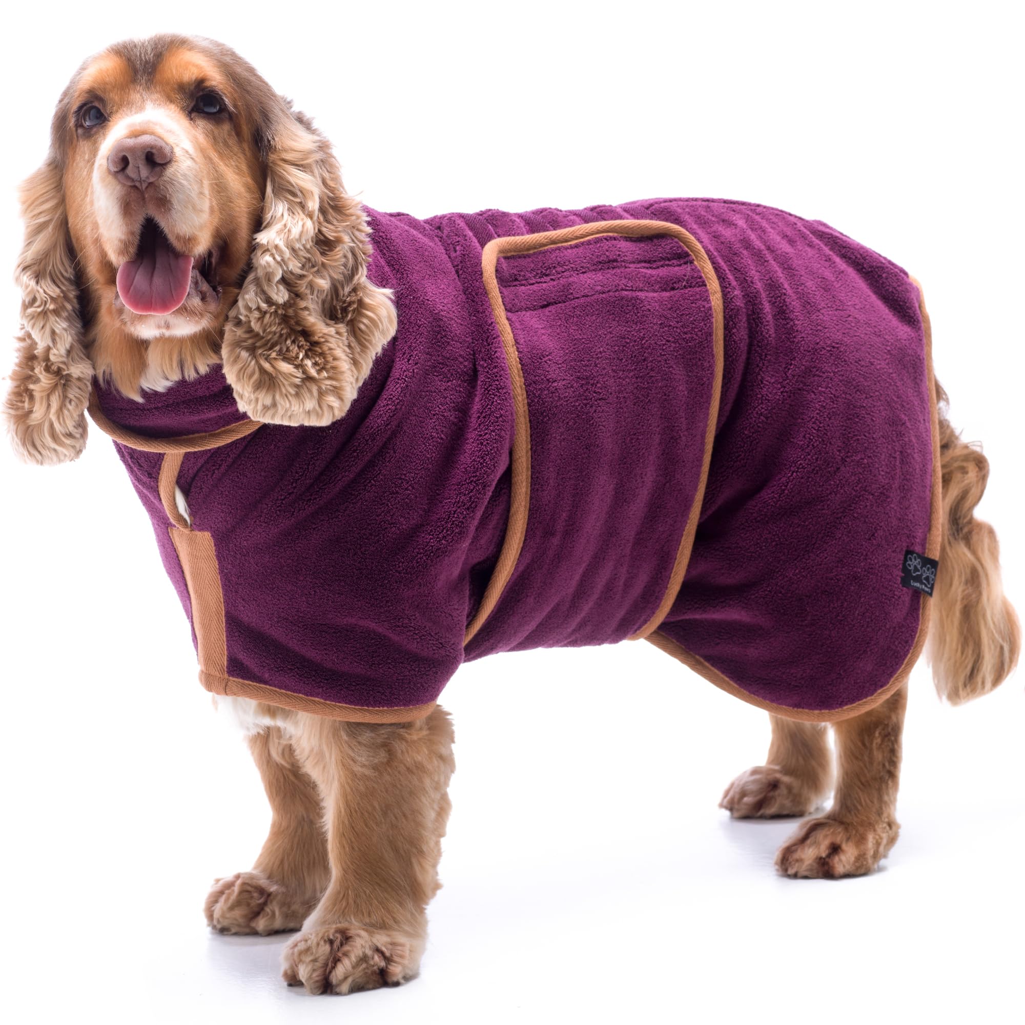 Lucky Paws® UK Dog Drying Coat - Luxurious Double Layer Dog Towel Robe - Dry Your Dogs in Minutes - Ultra Absorbent Drying Robe & Super Soft Dressing Gown (XXS, Plum)
