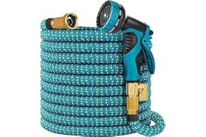 FLEKSAGE Expandable Garden Hose 50 ft, 2024 New Flexible Water Hose 50ft with 10 Function Spray Nozzle, 3/4" Leakpoof Solid Brass Fittings, Expanding Double Latex Core, Lightweight, No Kink, No Tangle