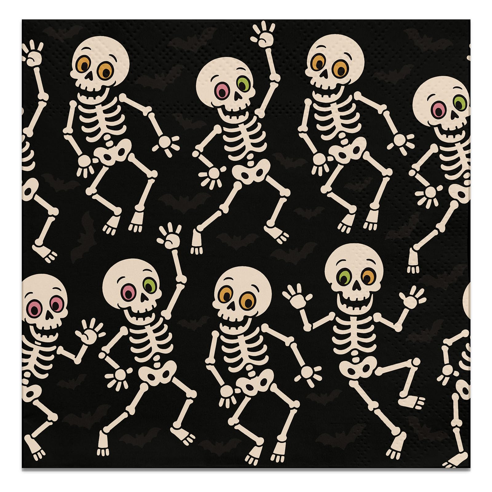 Photo 1 of 100 Count 3-Ply Halloween Disposable Cocktail Beverage Paper Napkins, for Birthday Dinner Dessert Party Supplies (Dancing Skeleton)