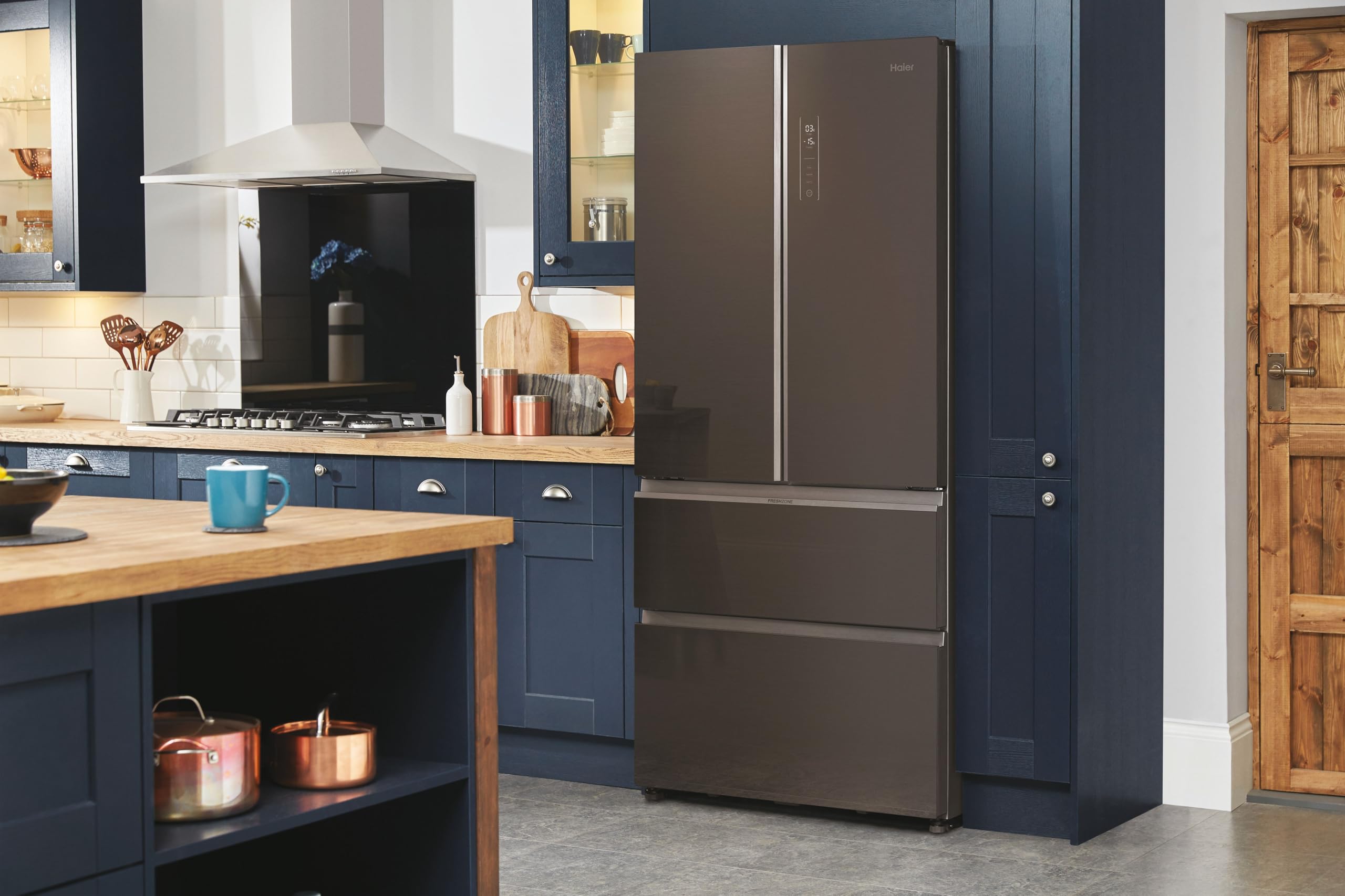 Haier French Door Kühl-Gefrierkombination I 83 cm Breite, 539 L I French Door Kühlschrank mit Eiswürfelbereiter, Touch & No Frost I Doppeltür Kühlschrank mit Gefrierfach I FD 83 SERIE 7 HB18FGSAAA 8