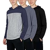 Real Essentials 3 Pack: Dry-Fit Youth Boys Teen Active Long Sleeve Hoodie Sweatshirts - Hooded Pullover Shirts