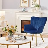Yaheetech Modern Velvet Tub Chair with Gold Legs Dark Blue view 4