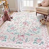 Collive Pink Floral Rugs for Bedroom Girls, 5x7 Bow Nursery Rug for Dorm Washable Area Rug for Living Room, Cute Ultra-Thin Non Slip Indoor Decor Carpet for Kids Room Playroom (Pink 5' x 7')