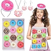 Norme 18 Pcs Halloween Donut Costume Accessories Set 12 Fake Doughnut with Box Donut Headbands Necklace Dangle Earrings for Halloween Doughnut Gift Birthday Party Supplies