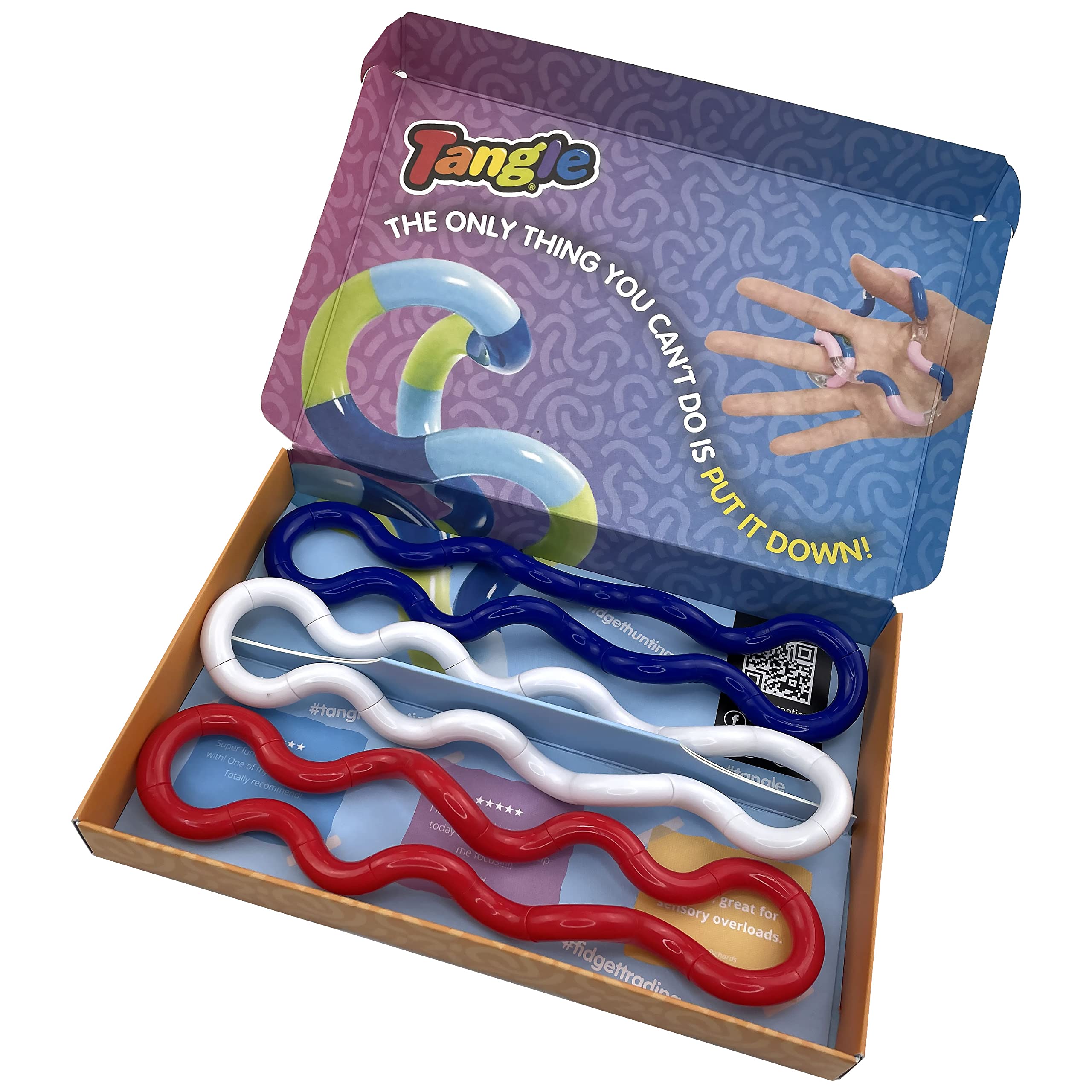 Tangle Jr. Solid Series | Box Of 3 | Patriot Kit | FIDGET TO FOCUS | Fidget Toy For Kids | 3+ | Twisting Sensory Toy | Great for Fine Motor Skills | In Official Box…