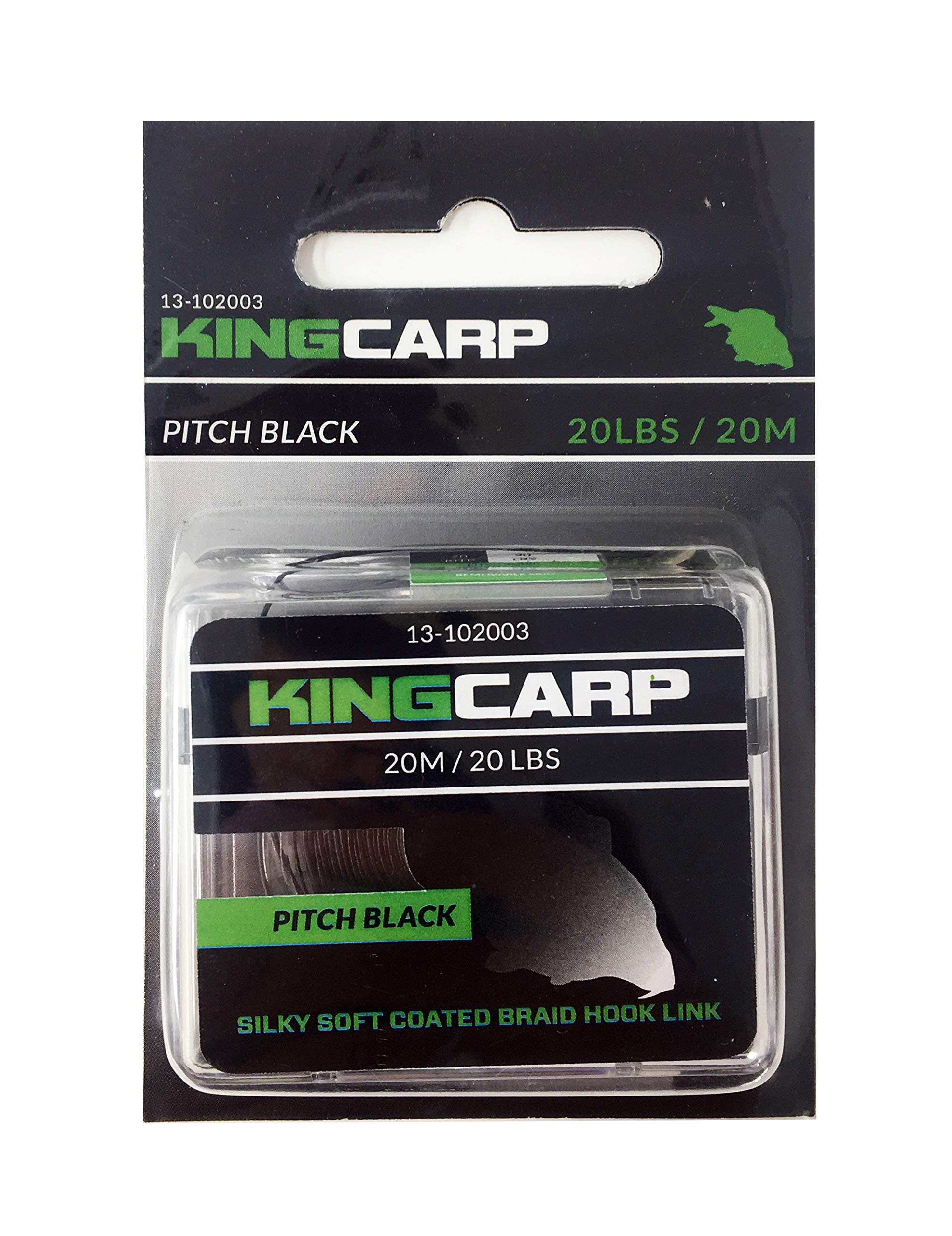 KING CARP – 20m Coated Hooklink Braid (20lb) Abrasion-Resistant, Anti-Tangle, Removable Skin – Ideal for Fishing Rigs (Pitch Black) [13-102003]