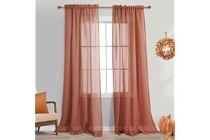 KOUFALL Terracotta Rust Colored Curtains 84 Inches Long for Living Room,Sheer Linen Look Boho Rustic Farmhouse Curtains for Bedroom 84 Inch Length 2 Panels Set,Rusty Orange