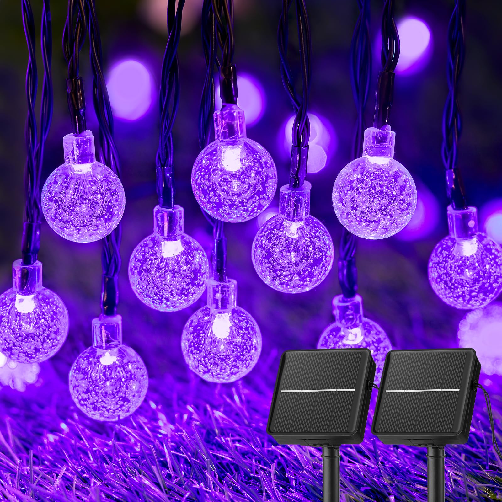 Photo 1 of Purple Solar Lights Outdoor Waterproof, 2-Pack 120 LED 72 FT Total, Halloween Globe Lights for Garden Yard Wedding Christmas Party Decor (Purple)