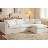 GRUSIGN 110'' Oversized Boneless Cloud Couch for Living Room, Modern Big Sectional Compressed L Shape Couch with Ottoman, Comfy Chenille Deep Seat Memory Foam Spineless 4 Seater Sofa, Beige