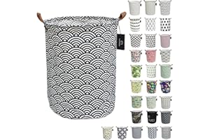 laundry baskets,bedroom hamper,kitchen organization,GodenMoninG 62.8L Waterproof Round Cotton Linen with Handles Collapsible storage basket. (Blue Waves)