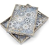 AGIOTA 2 Pcs Serving Tray with Handles Bohemian Decorative Tray Large Ottoman Trays for Living Room Blue Coffee Table Trays for Breakfast