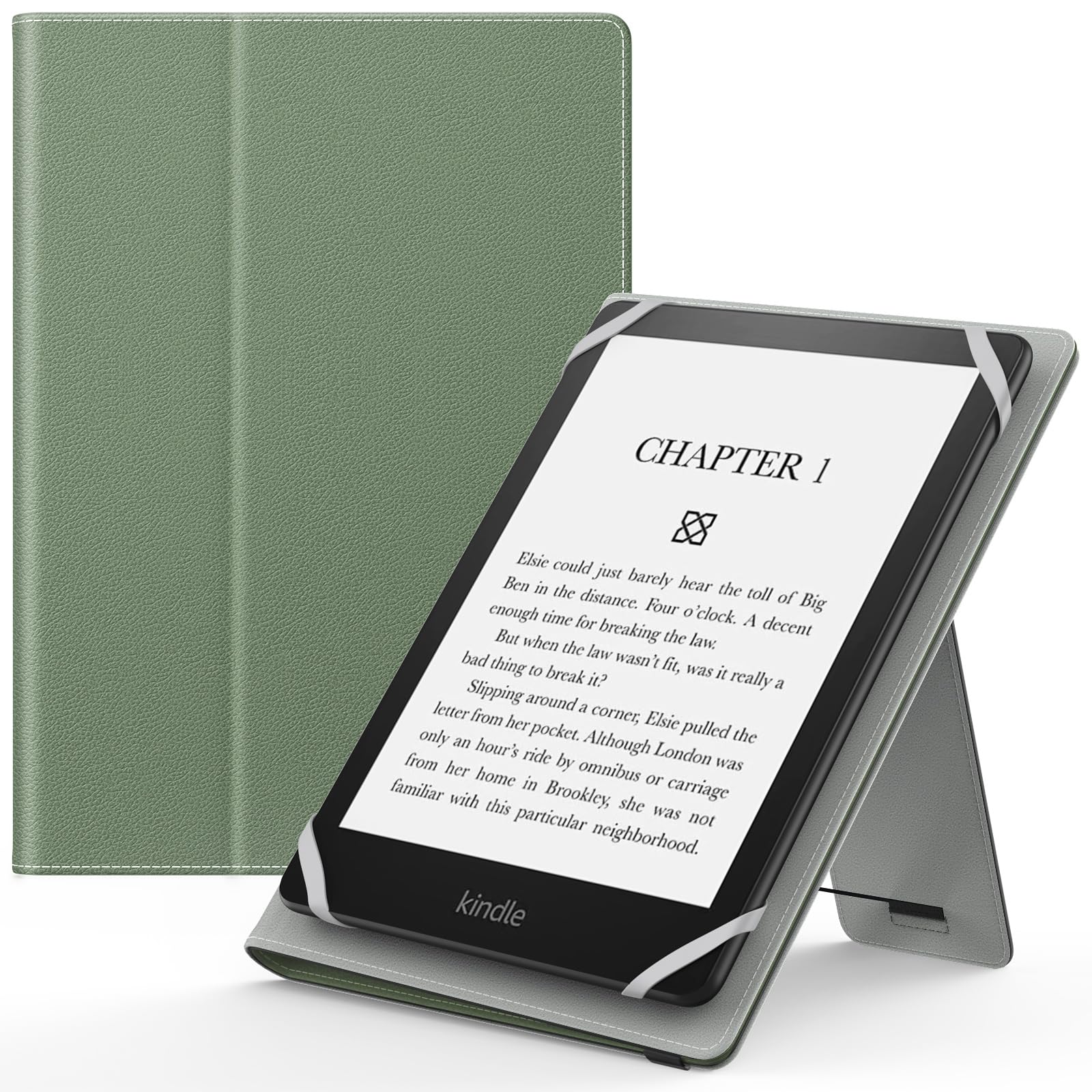 MoKo Universal Case for 6",7" Kindle eReaders Fire Tablet, Lightweight PU Leather Folio Shell Cover Case, with Hand Strap/Kickstand, Celadon — image 1