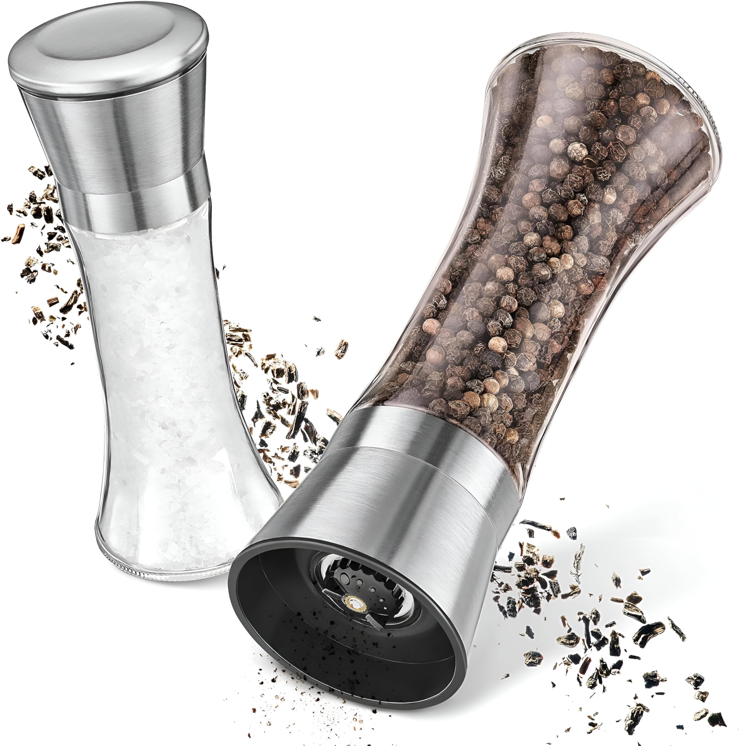 MUJGAN Salt and Pepper Grinder Set - Refillable Spice Mill for Sea Salt, Black Pepper, Herbs, and Seasoning - Kitchen Spice Grinders with Spice Grinder and Refillable