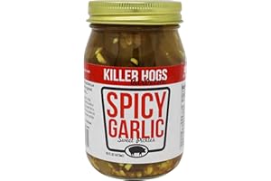 Killer Hogs Spicy Garlic Pickles | Always Crisp Pickles with Sweet, Garlic, and Heat | Great with BBQs, Grilling, and Everday Meals | 16 oz