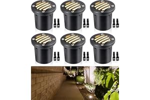 SUNVIE 12W Low Voltage Landscape Lighting Anti-Glare LED Well Lights(Grated Top) 12V-24V Waterproof Outdoor In-Ground Lights 3000K Landscape Lighting for Garden Yard Pathway 6 Pack with Connectors
