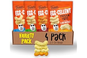 Todd's Better Snacks Egg-Cellent Protein Puffs, Variety Pack – 12g Protein, Gluten-Free, Paleo-Friendly, Baked, GLP-1 Compliant – Healthy Snack, Made with Egg Whites – 2.5 Oz (Pack of 4)