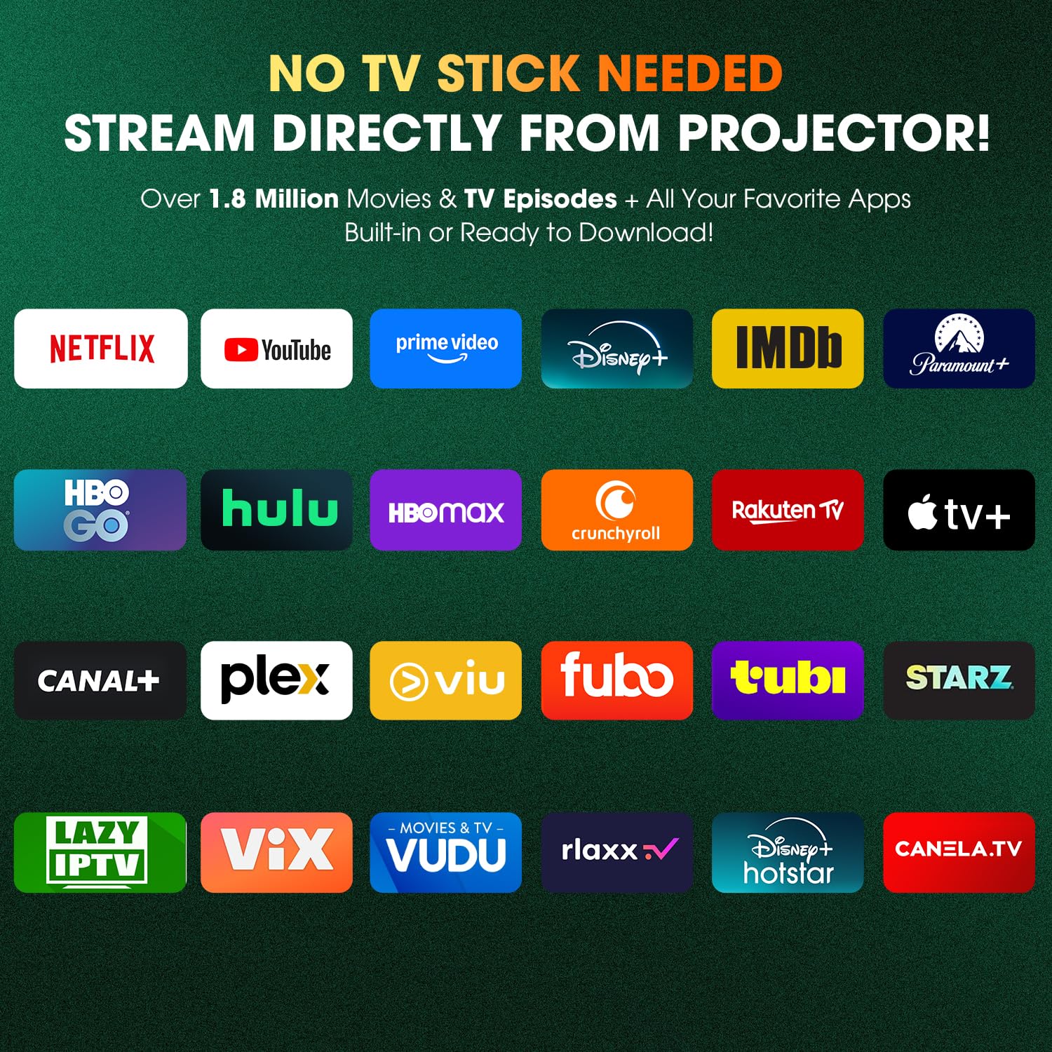 [386+ Built-in Apps] DBPOWER E2 Smart Projector with WiFi and Bluetooth, Native 1080P Mini Projector Compatible with Netflix, Youtube, Disney+, Hulu, Max & Crunchyroll, Electric Focus & Carry Case