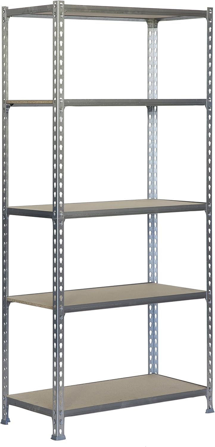 Simon Rack Garage Shelving Unit 1800x900x300 mm, 5 Tier Metal Rack with 16 mm MDF Shelves, 150 kg per Shelf, Galvanised/Wood - Image 4