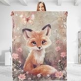 dhakalrlde Cute Fox Throw Blanket - Soft Plush, Lightweight, Warm, Fuzzy Anti-Pilling Flannel Blanket for Couch, Bedroom, Travel, Bed - Perfect Comfy Gift for Kids and Adults 50in×60in