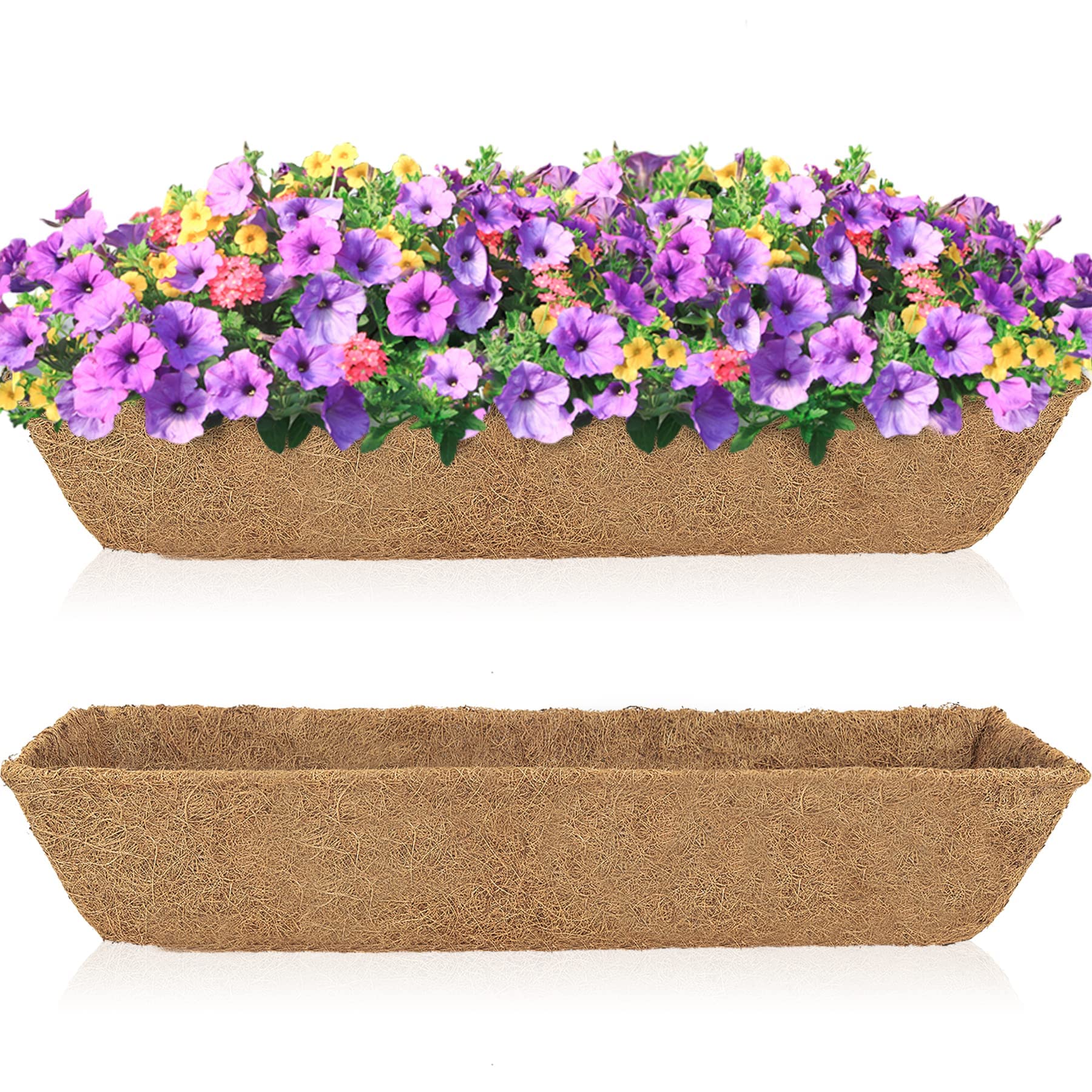 HFHOME 2Pcs 60.9cm/24in Trough Coconut Liners, Rectangle Wall Planter Liner, Coco Fiber Replacement for Window Box Wooden Planters & Fence Baskets