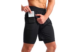 Pudolla Men’s 2 in 1 Running Shorts 5" Quick Dry Gym Athletic Workout Shorts for Men with Phone Pockets