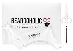 BEARDOHOLIC Beard Shaper, 9 in 1 Beard Shaping Tool with Lineup Pencil and Scissors, Transparent for Perfectly Precise Lines