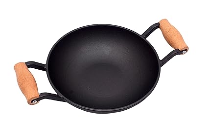 Alpha Global Non Stick Cast Iron Stir Fry Wok Black 8 Inch