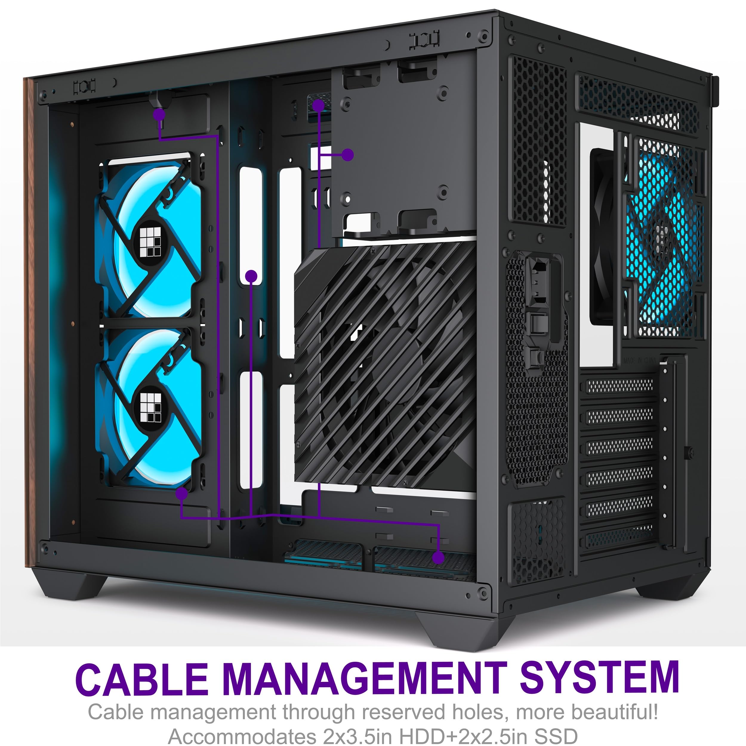 Foifkin M3 Pc Case -Walnut Front Panel, Pre-Installed 3 Pwm Argb Fan, Atx Mid-Tower Gaming Pc Case, 270° Panoramic Glass Whit Type-C (Black, M3) - View 7