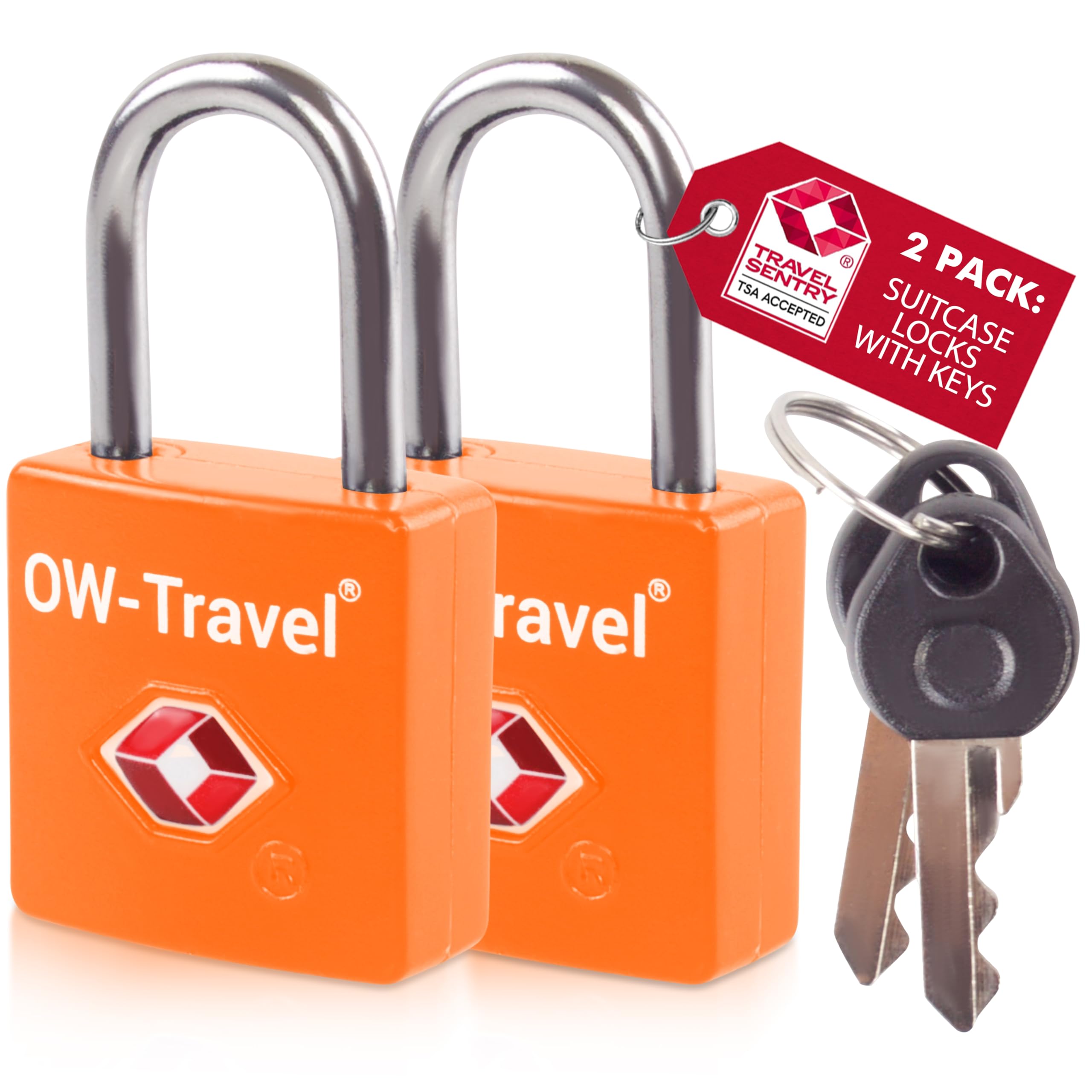 OW-Travel TSA Approved Luggage Locks Suitcase Locks with Keys (2 Pack Orange) Travel Padlock Bag Small Padlock. Luggage Padlocks for Suitcases. Mini TSA Suitcase Padlocks with Keys for Bags and Cases