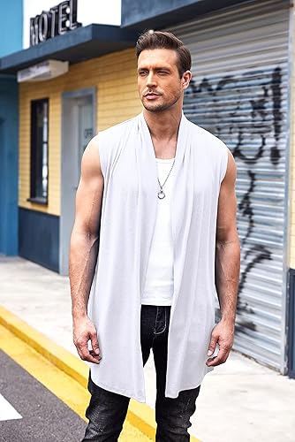 Coofandy Herren Kimono Weste - Ärmellose Strickweste Mit Rüschenkragen
