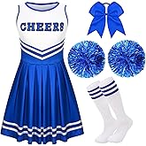 JcHrmers Girls Cheerleader Costume Set Include Dress,Hair Bow,Pom Poms and Socks for Halloween Party Dress Up