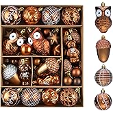 Christmas Ball Ornaments Set for Tree Decorations, 72ct Vintage Brown Bronze Copper Rustic Woodland Shatterproof Plastic Xmas Balls Fall Decor Hanging Ornament Bulk for Village Farmhouse Holiday