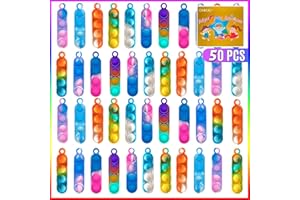 ONKULL 50Pcs Christmas Party Favors for Kids 3-5 4-8 Fidget Toys Bulk Mini Pop Keychain Sensory Toys Stocking Pinata Stuffers Birthday Carnival Treasure Classroom Prizes Toddler Toys Stress Relief Toys