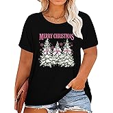 QAUN Christmas Shirts for Women: Plus Size Christmas Tree Shirt Holiday T Shirt Xmas Gift Tops