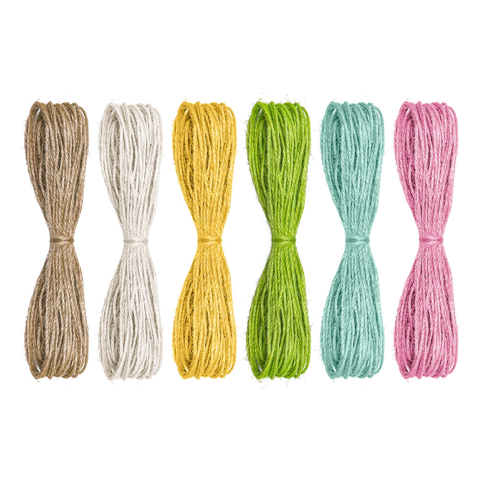 Mayplous 6 Rolls Colored Jute Twine Set, 6 Assorted Colors x 10m, 1-2mm 3 Ply Burlap Craft String for Scrapbooking, Journaling, Card Making, DIY Crafts & Decorative Gift Wrapping (Susan)