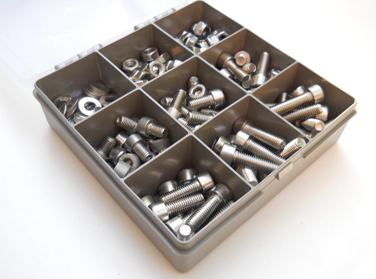 Set of 225 Assorted M8 Allen Socket Cap Head Machine Screws/Bolts, Nuts & Washers, A2-70 (304 Grade) Stainless Steel