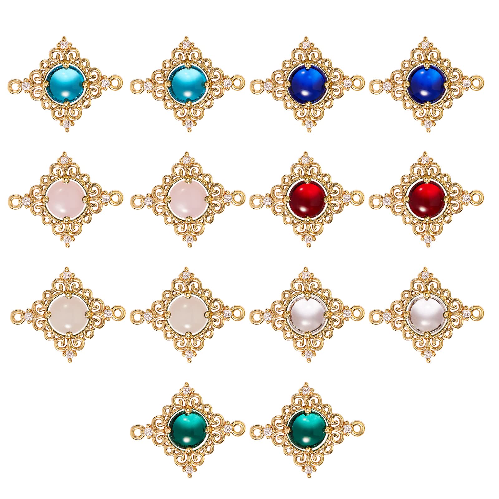 BEEFLYING 14 Pieces Glass Links Connectors Pendants Mixed Color Loose Link Charm Connector Gift for Necklaces Bracelets Earrings Jewelry Making