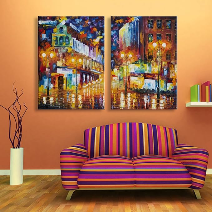 EHOME Stretched LED Canvas Prints (City Street) LED Wall art Flashing Optical Fiber Print