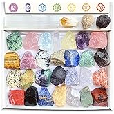 32 Natural Crystals and Healing Stones with Guide, Real Raw Crystals Set for Crystal Healing, Chakra, Meditation, Home Decor, Bulk Rough Stone Collection
