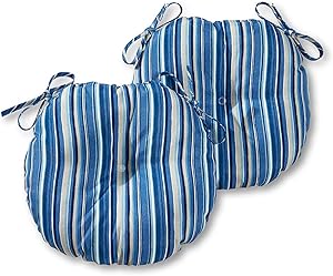 Greendale Home Fashions AZ5816S2-SAPPHIRE Steel Blue Stripe Outdoor 15-inch Bistro Seat Cushion (Set of 2)