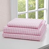Delta Children 3-Piece Twin Sheet Set - Includes 1 Flat Sheet, 1 Fitted Sheet & 1 Pillowcase, Pink Gingham