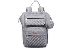 BabbleRoo Diaper Bag Backpack, Multifunction Large Bags with Changing Pad & Stroller Straps & Pacifier Case, Unisex Stylish Travel Back Pack Nappy Changing Bag for Moms Dads (gray)