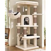 Globlazer Corner Stable Cat Tree Tower with Scratching Post, C51, Beige | 51in Space-Saving Multi-Level Cat Condo for Indoor Cats with Hammock, Large Top Perch for Large Cats, Cozy Cat Cave