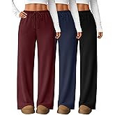 JoyMotion 3 Pack Women Corduroy Drawstring Pants with Pockets High Straight Leg Elastic Waistband Casual Fall/Winter Trousers(Black, Navy Blue, Wine Red,XX-Large)