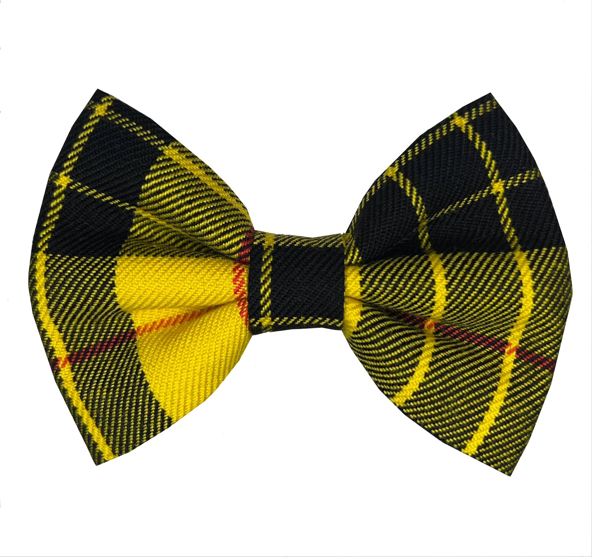 New Dogs Bow Tie Tartan woven Elastic Band attach COLLAR ACCESSORY Handmade UK (Large Tartan Yellow woven) — image 1
